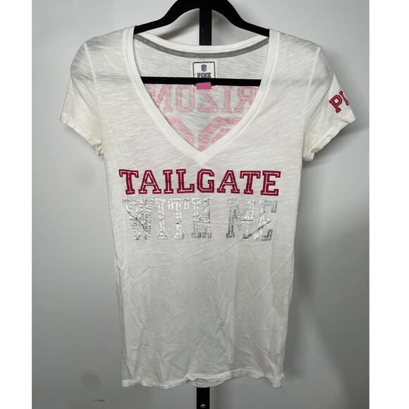 VICTORIA'S SECRET PINK Tailgate With Me T-Shirt XS White Arizona 20 Cardinal - Picture 1 of 6
